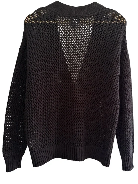 GAP Crochet Cardigan Sweater Black Open Knit Beachy Oversized Button Up Size L - Picture 12 of 16